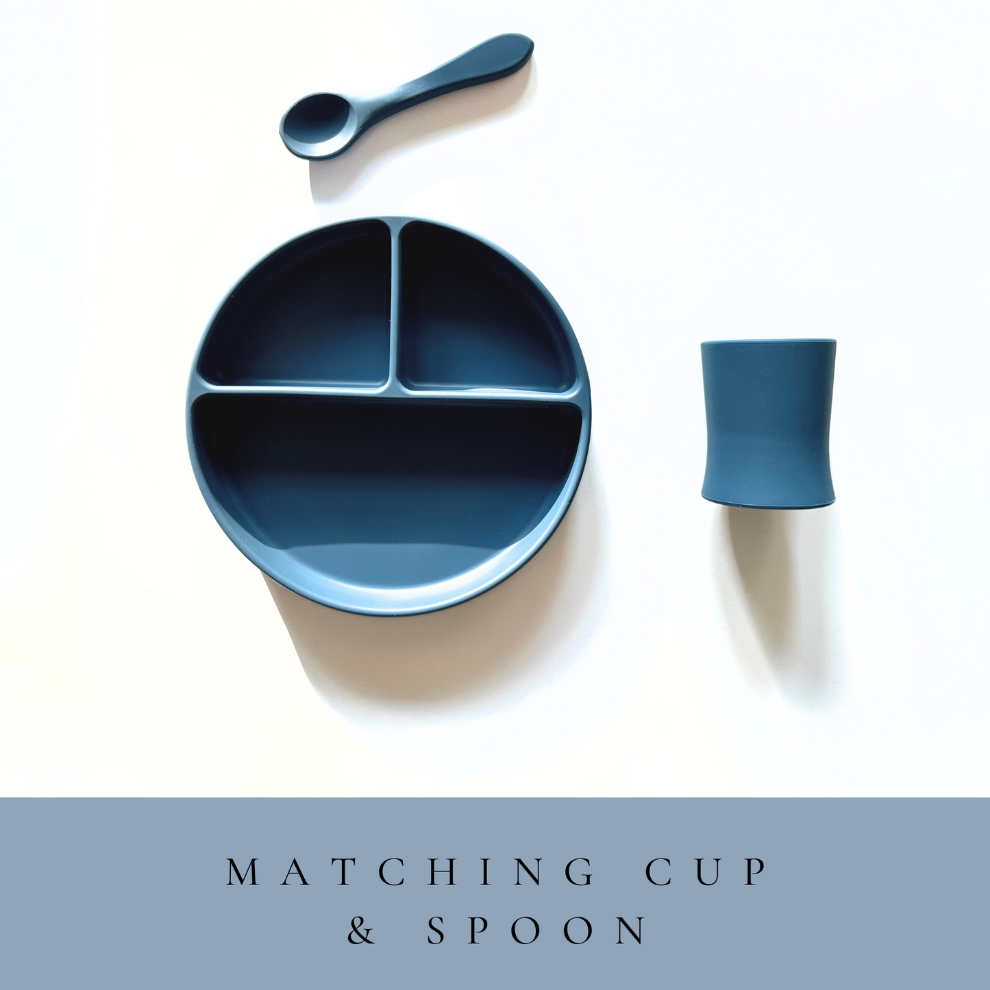 Silicone Suction Divided Plate with Matching Cup and Spoon